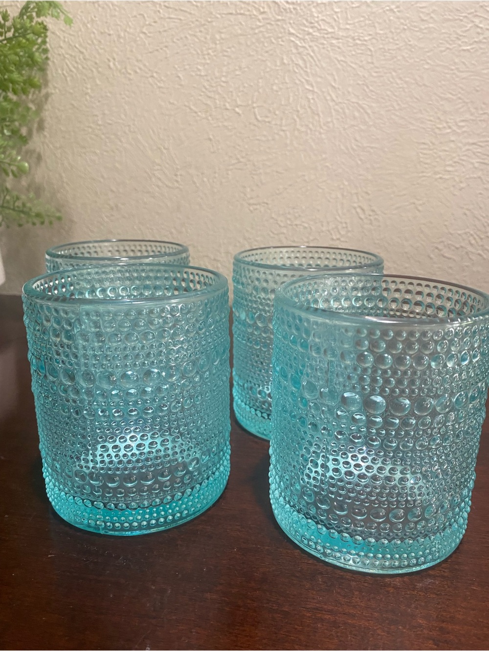 Set of 4, Aqua Blue Darware Hobnail Drinking Glasses. 12 oz - Picture 4 of 6